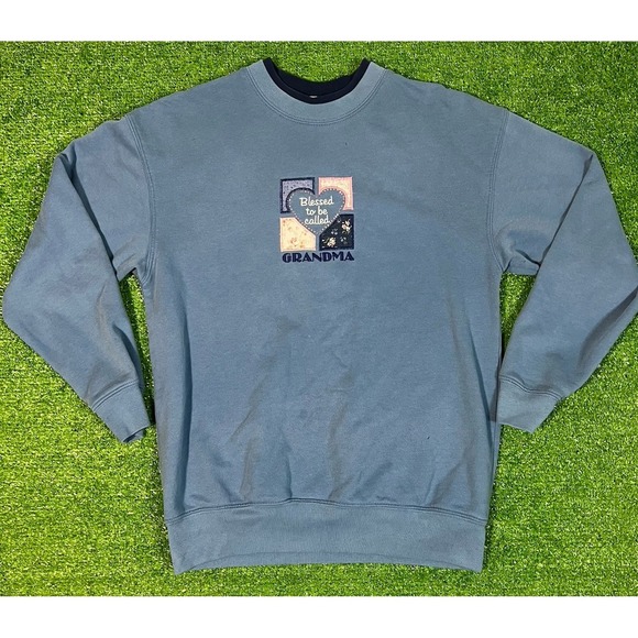Vintage Crewneck Sweatshirt MED Womens Blessed Grandma Pullover Blue Grannycore - Picture 1 of 6